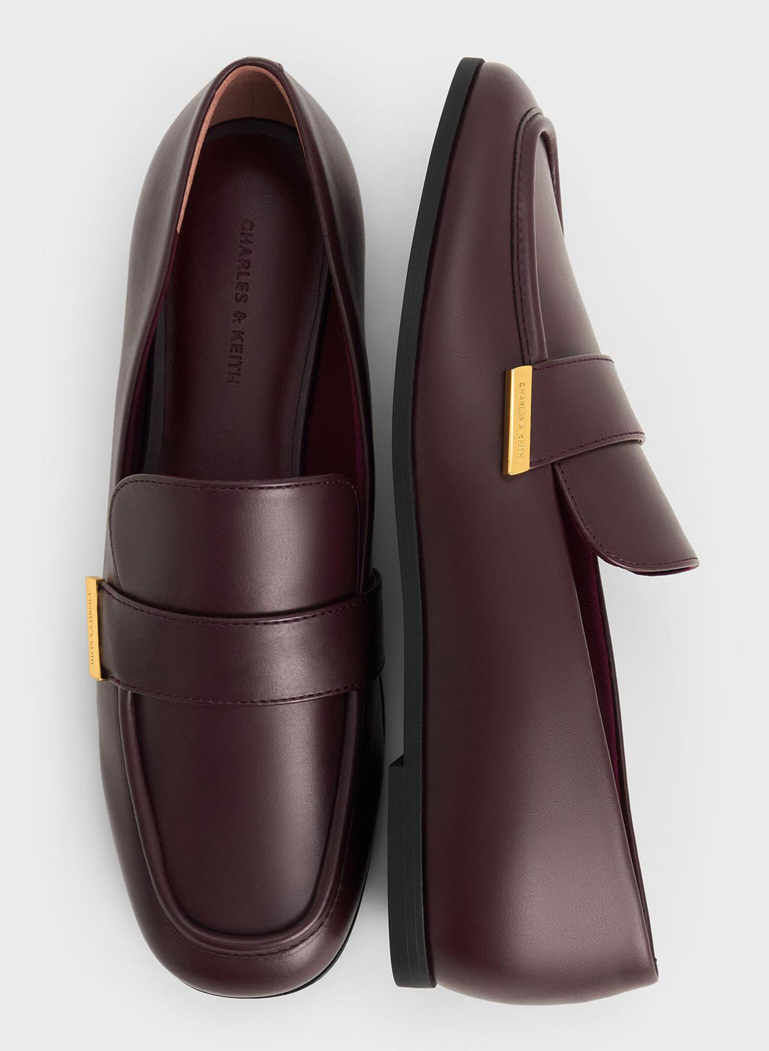 Almond-Toe Flat Loafers, Burgundy, hi-res