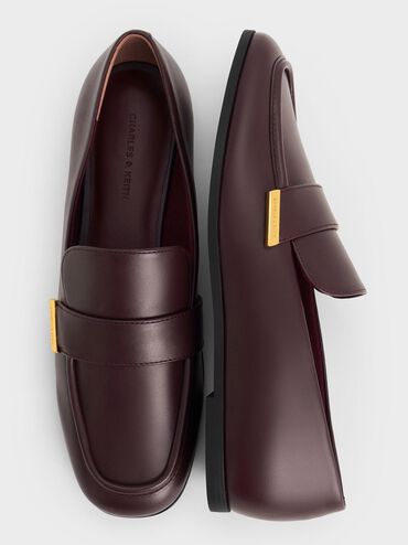 Almond-Toe Flat Loafers, Burgundy, hi-res