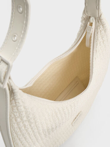 Textured Crescent Hobo Bag, Frosted White, hi-res
