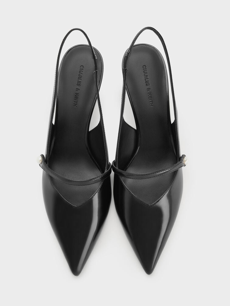 Helena Pearl-Buckle Slingback Kitten Heels, Black Box, hi-res