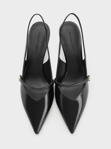 Helena Pearl-Buckle Slingback Kitten Heels, Black Box, hi-res