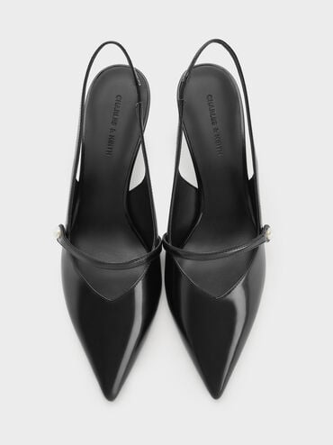 Helena Pearl-Buckle Slingback Kitten Heels, Black Box, hi-res