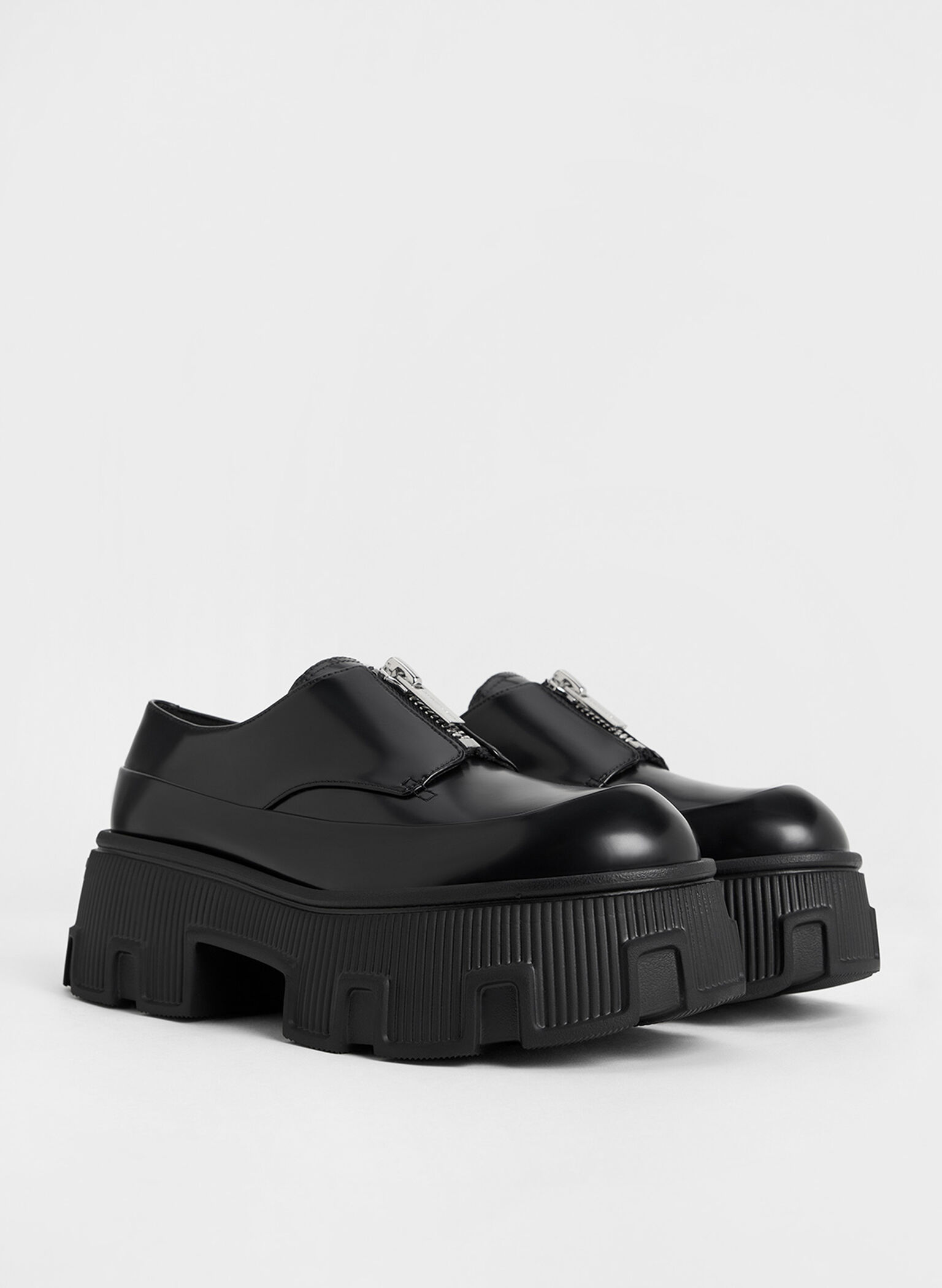 Zip-Up Platform Loafers, Black Box, hi-res