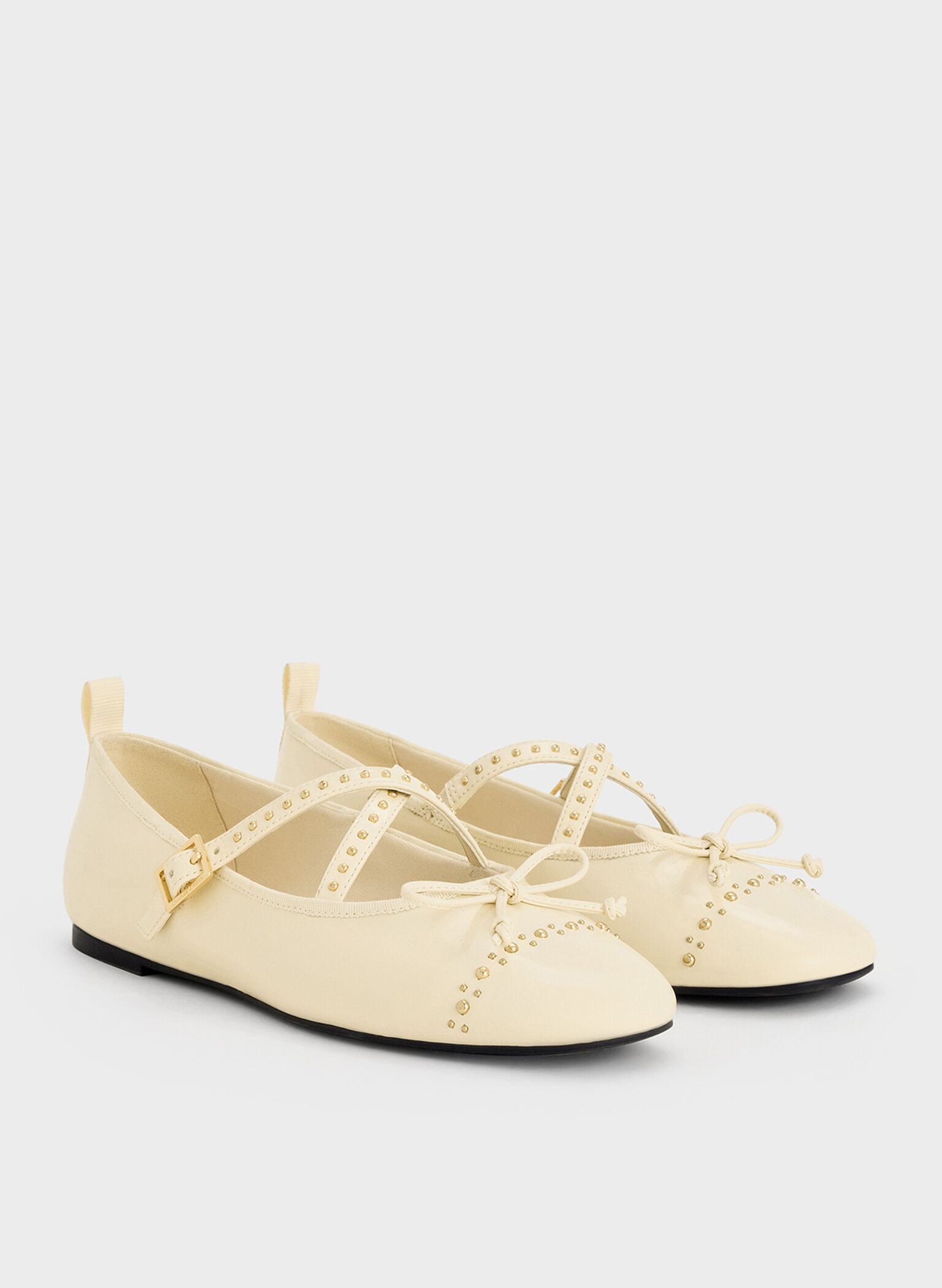 Studded Crossover-Strap Mary Jane Flats, Chalk, hi-res