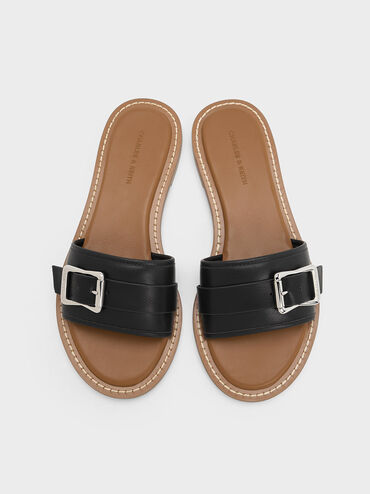Anita Buckled Slide Sandals, Black, hi-res