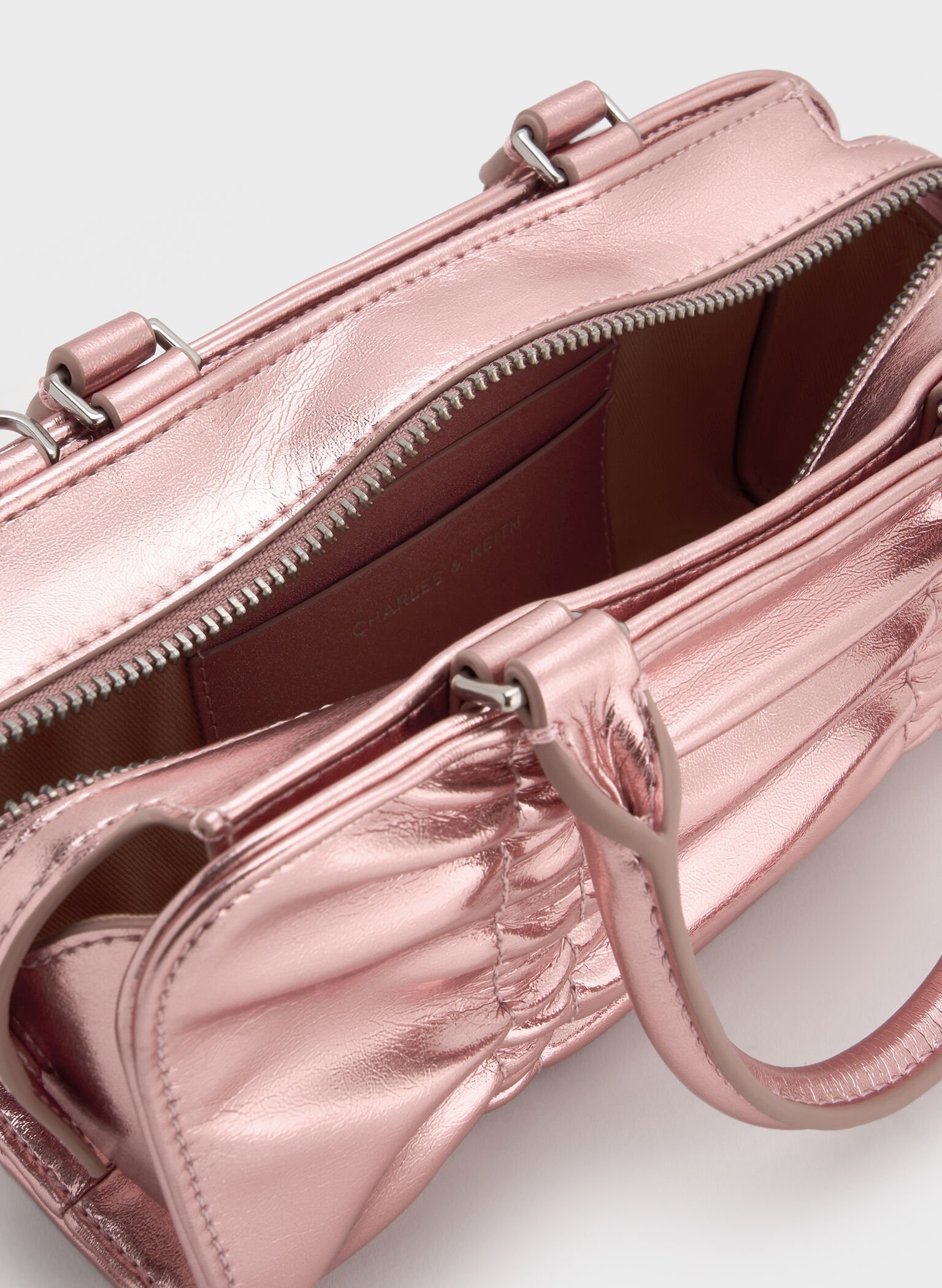 Kadee Metallic Ruched Bow-Charm Bowling Bag, Aura Pink, hi-res