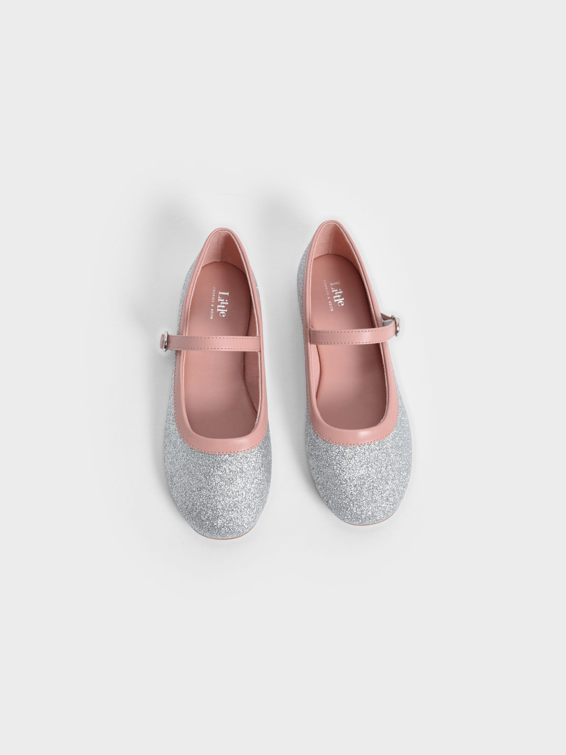 Girls' Two-Tone Glitter Mary Janes, Silver, hi-res