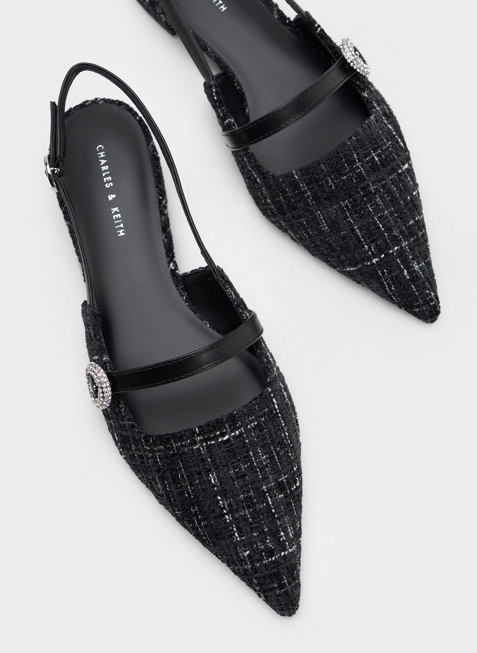 Tweed Crystal-Embellished Slingback Flats, Multi, hi-res