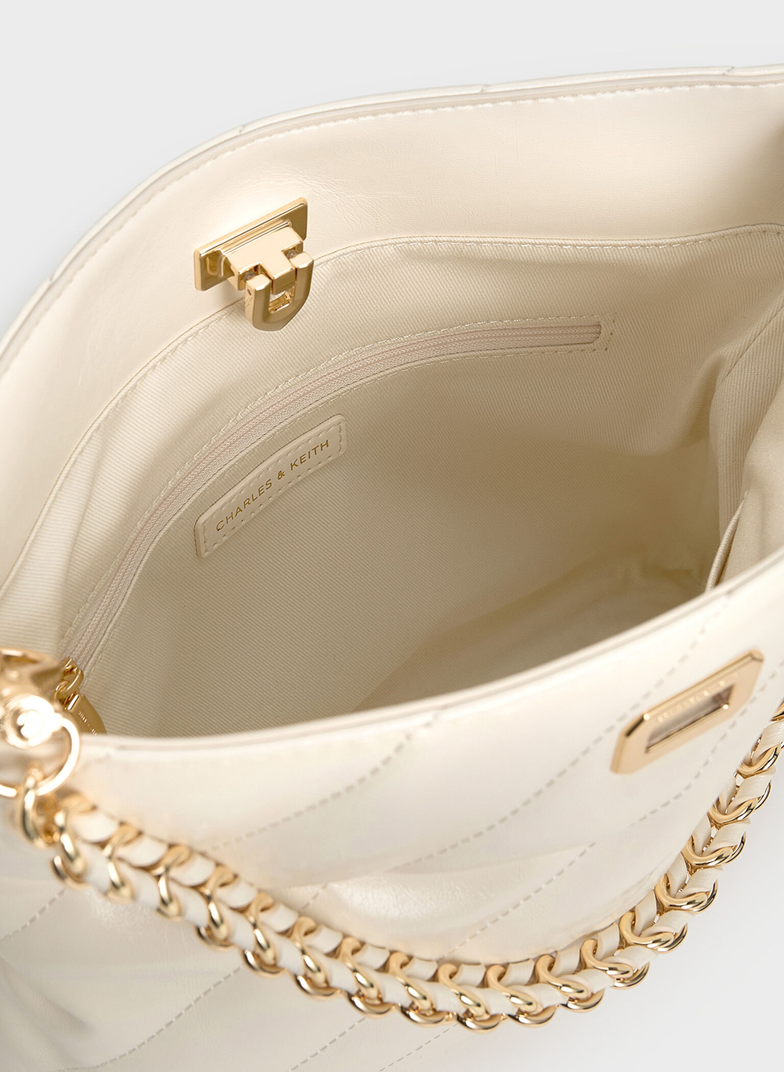 Fawn Panelled Chain-Handle Shoulder Bag, Cream, hi-res