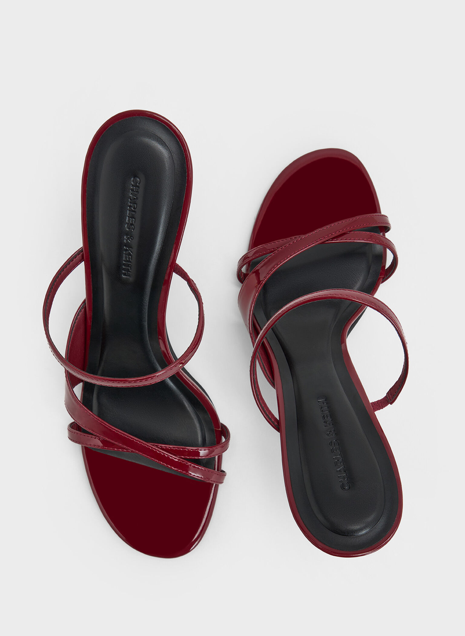 Wynn Patent Crossover Sculptural-Heel Strappy Mules, Red, hi-res