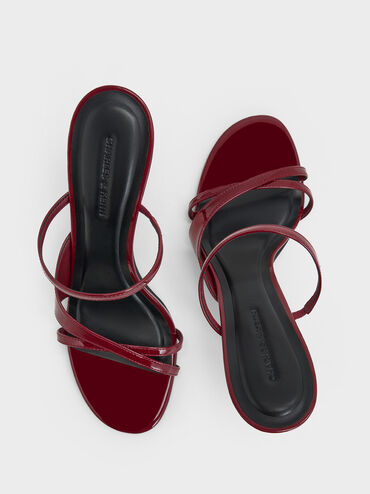 Wynn Patent Crossover Sculptural-Heel Strappy Mules, Red, hi-res