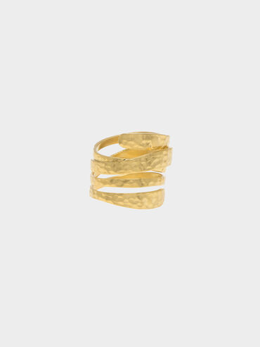 Hammered Wrap-Around Ring, Brush Gold, hi-res