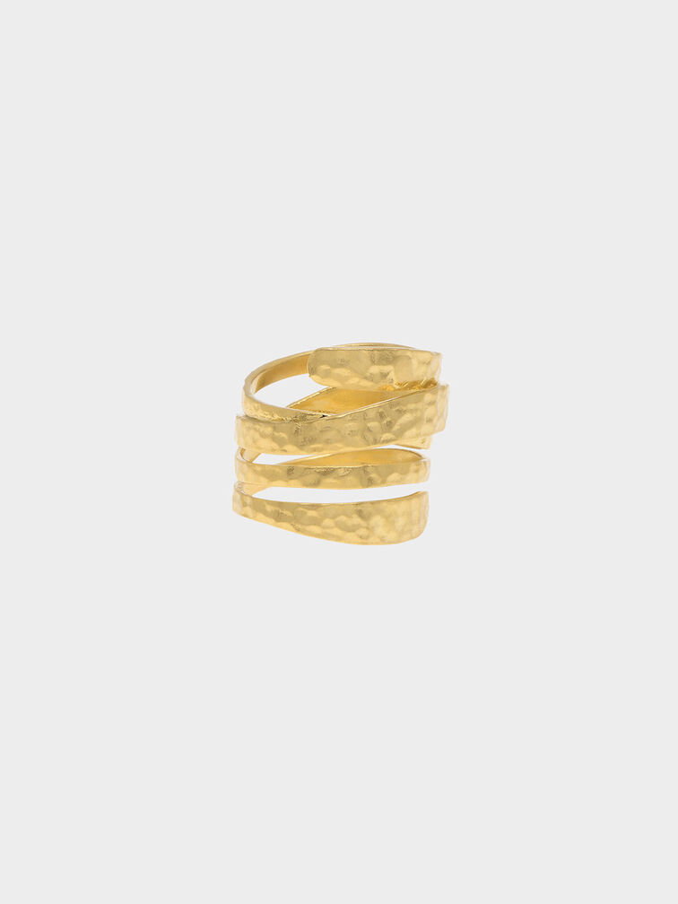 Hammered Wrap-Around Ring, Brush Gold, hi-res