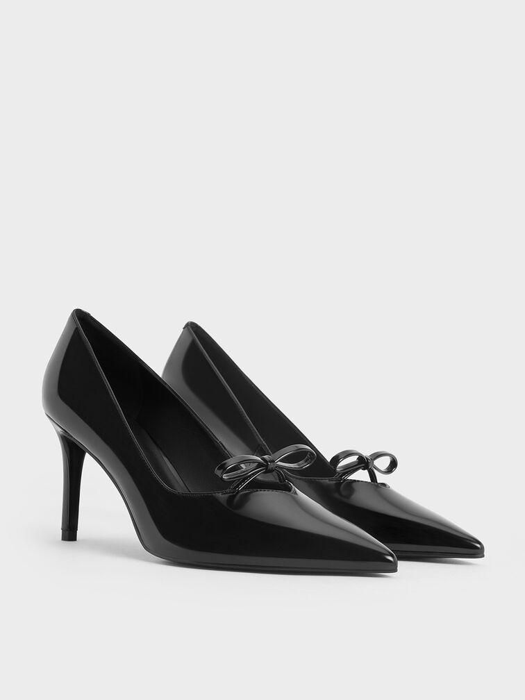 Bow Pointed-Toe Stiletto-Heel Pumps, Black Box, hi-res