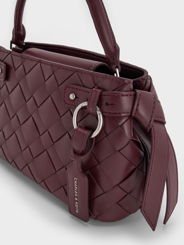 Ivette Woven Top Handle Bag, Wineberry Red, hi-res