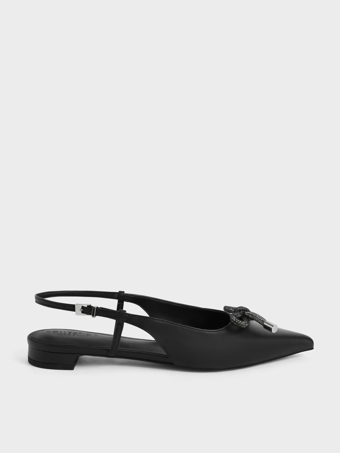 Gem-Embellished Bow-tie Slingback Flats - SL1-70920011_BLACK - Sheepskin Leather - UK 6