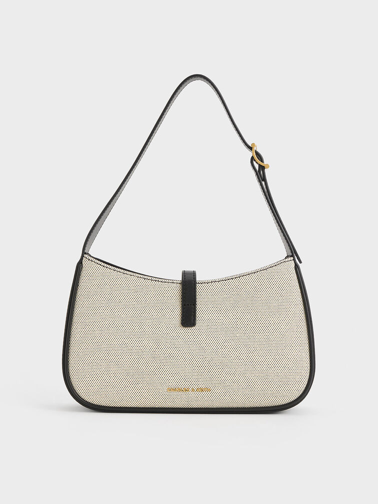Cesia Canvas Metallic Accent Shoulder Bag, Black, hi-res