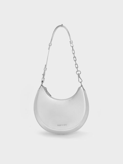 Olivia Metallic Moon Bag, Silver, hi-res