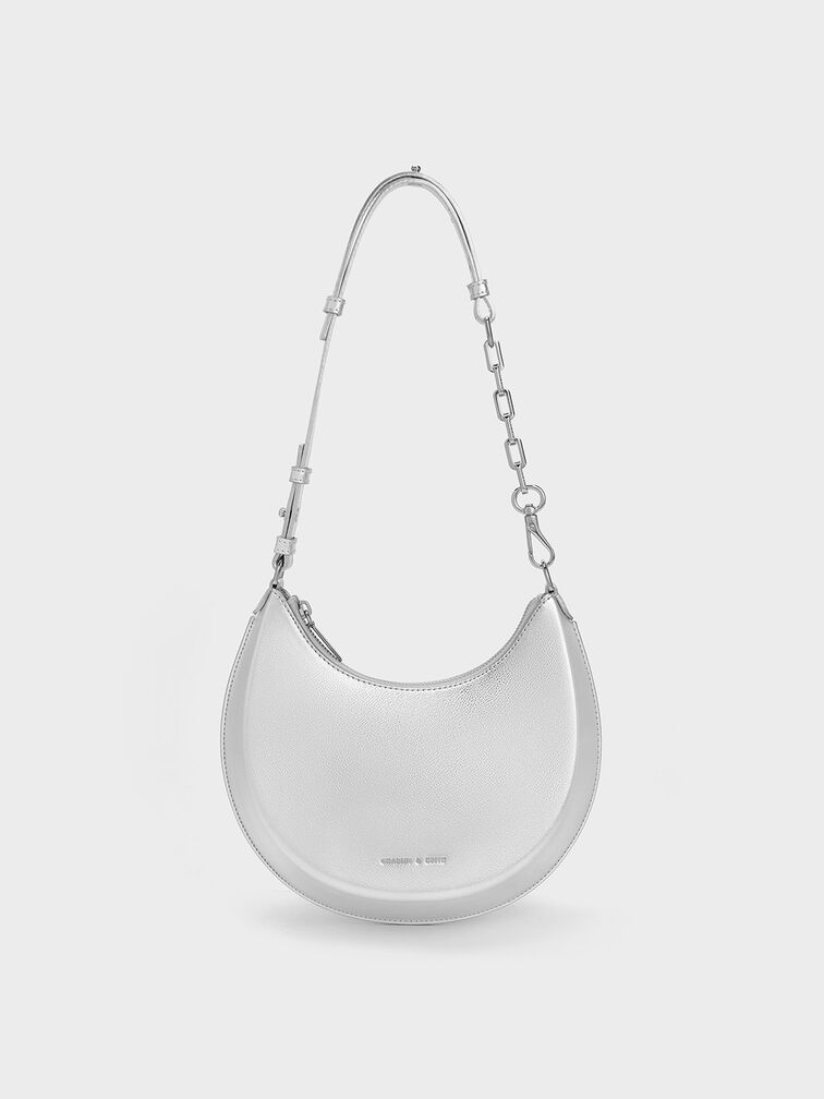 Olivia Metallic Moon Bag, Silver, hi-res