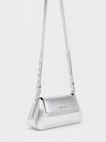 Olivia Metallic Trapeze Shoulder Bag, Silver, hi-res