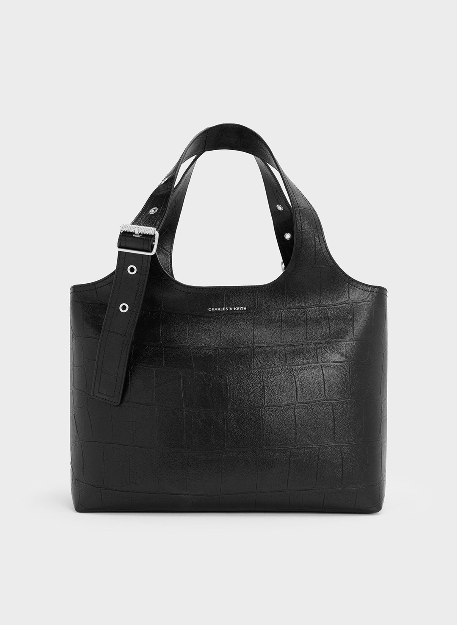 Liv Croc-Effect Tote Bag, Noir, hi-res