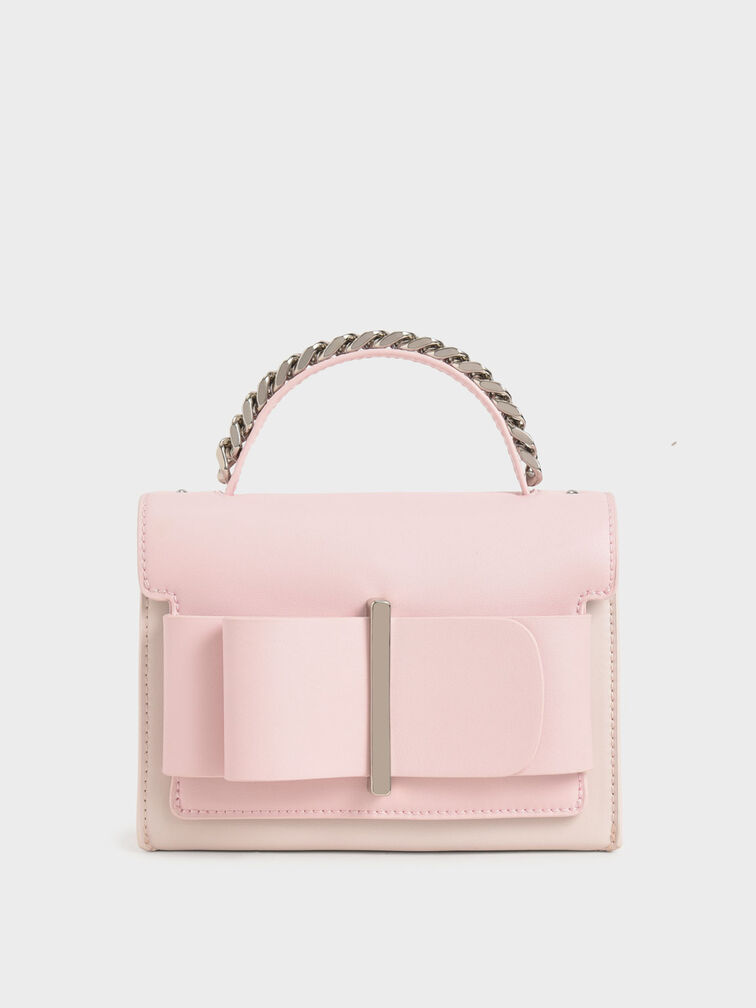 Bow Top Handle Bag, Pink, hi-res