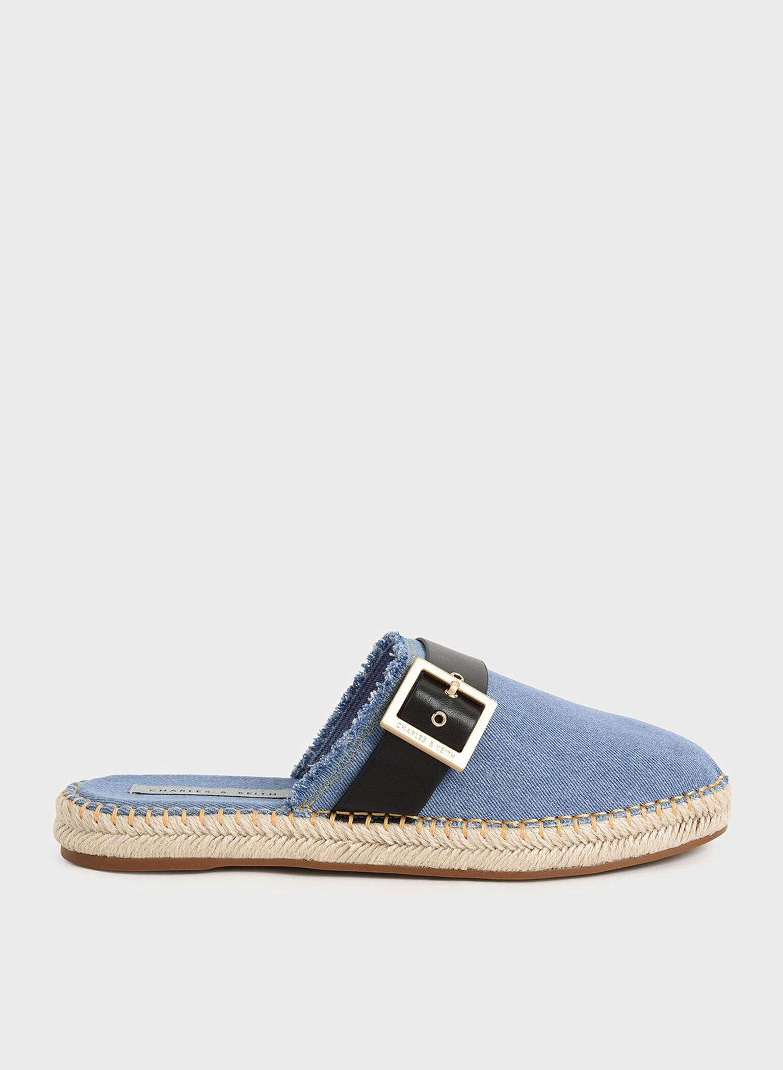 Buckled Denim Espadrille Mules, Blue, hi-res