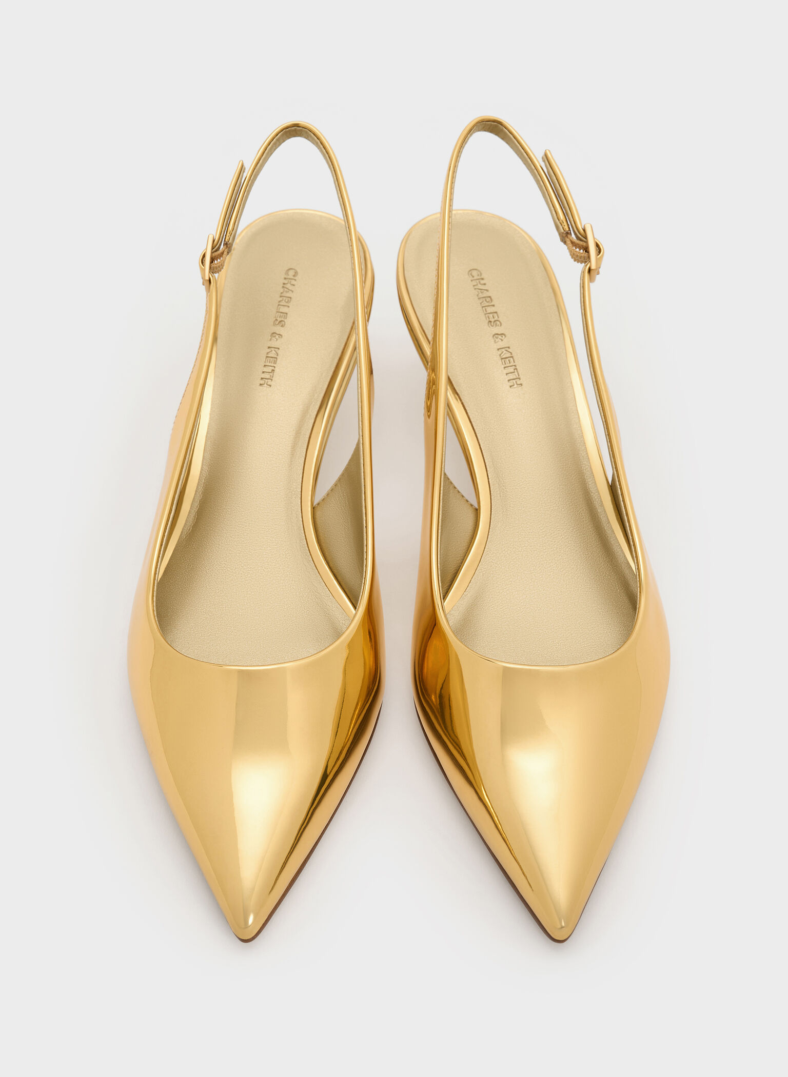 Curtis Metallic Pointed-Toe Kitten-Heel Slingback Pumps, Gold, hi-res