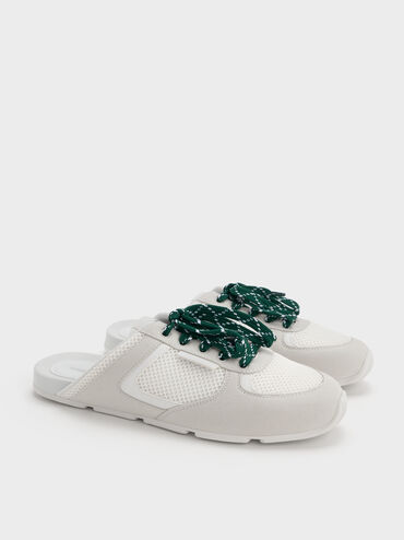 Mesh Patterned-Lace Slip-On Sneakers, White, hi-res