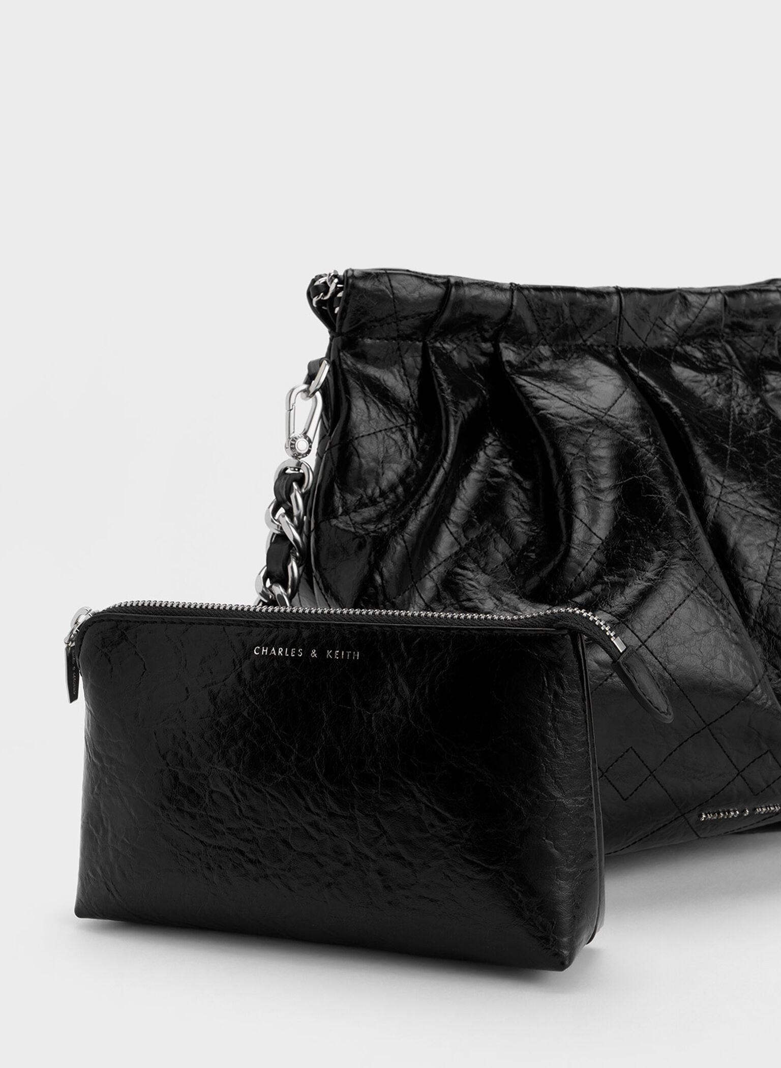 Duo Double Chain Hobo Bag, Noir, hi-res