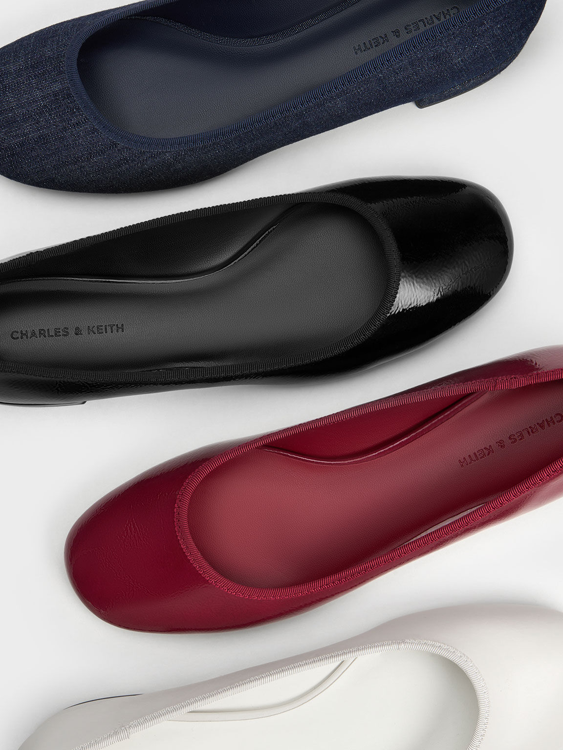 Burgundy Patent Ankle Strap Ballet Flats CHARLES KEITH UK