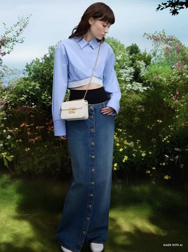 Alva Quilted Chain-Handle Bag, Cream, hi-res