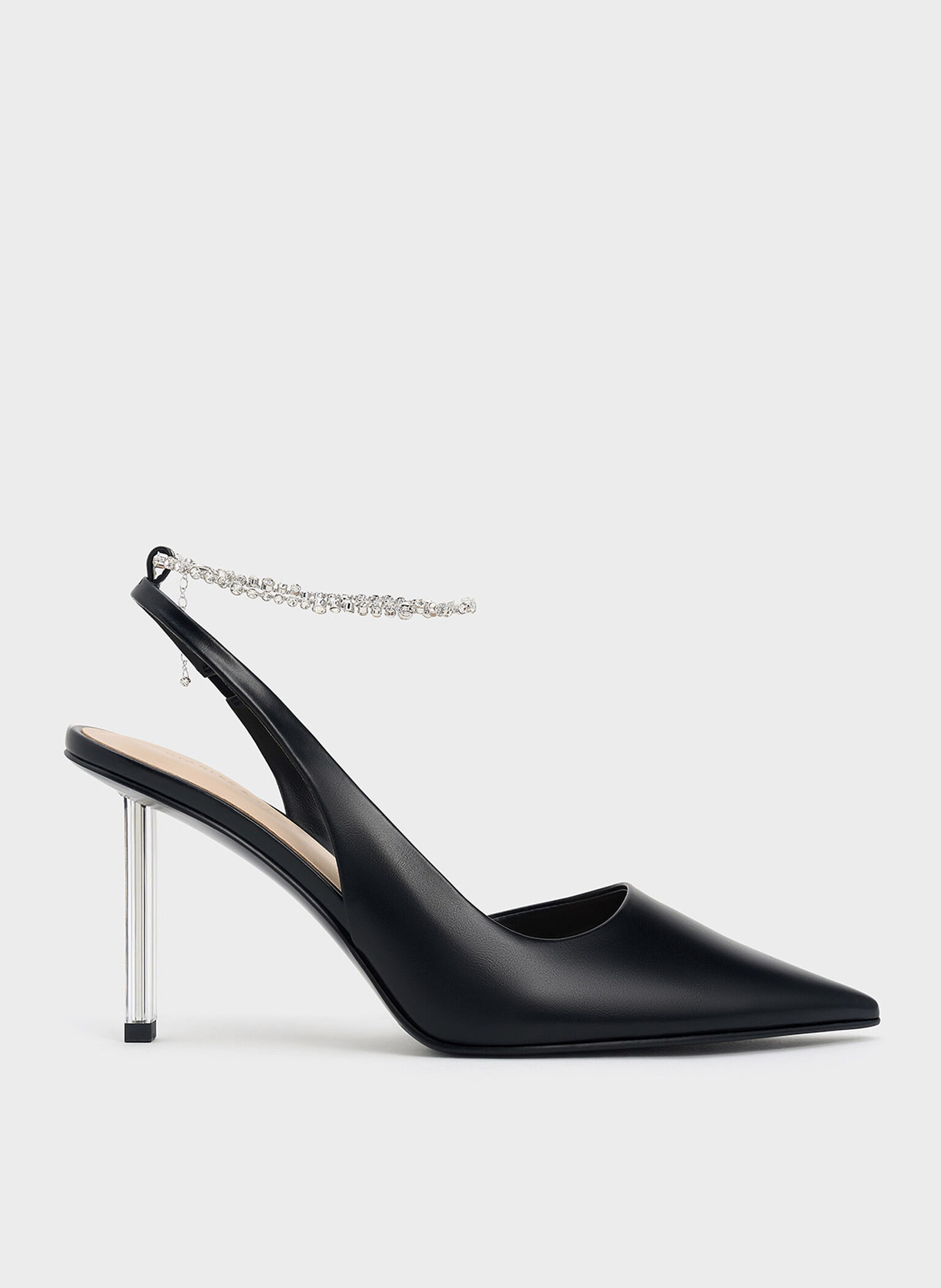 Crystal-Chain Ankle-Strap D'Orsay Pumps, Black, hi-res