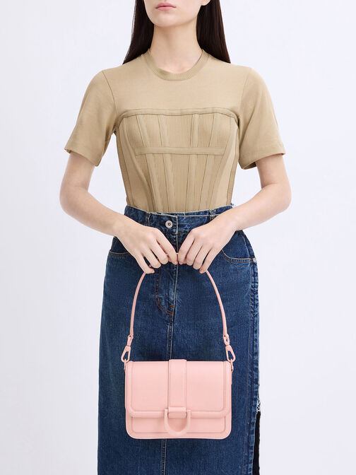 Gabine Leather Crossbody Bag, Pink, hi-res