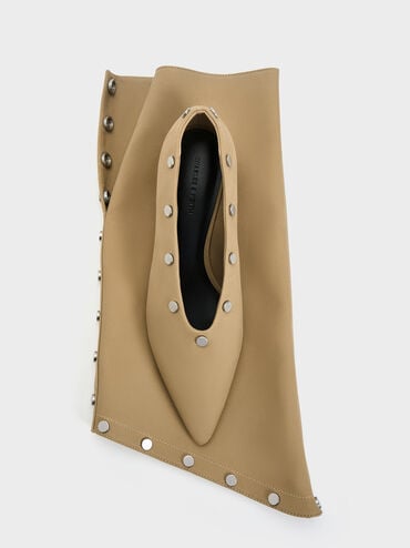 Gael Twill Studded Convertible Kitten-Heel Knee-High Boots, Beige, hi-res