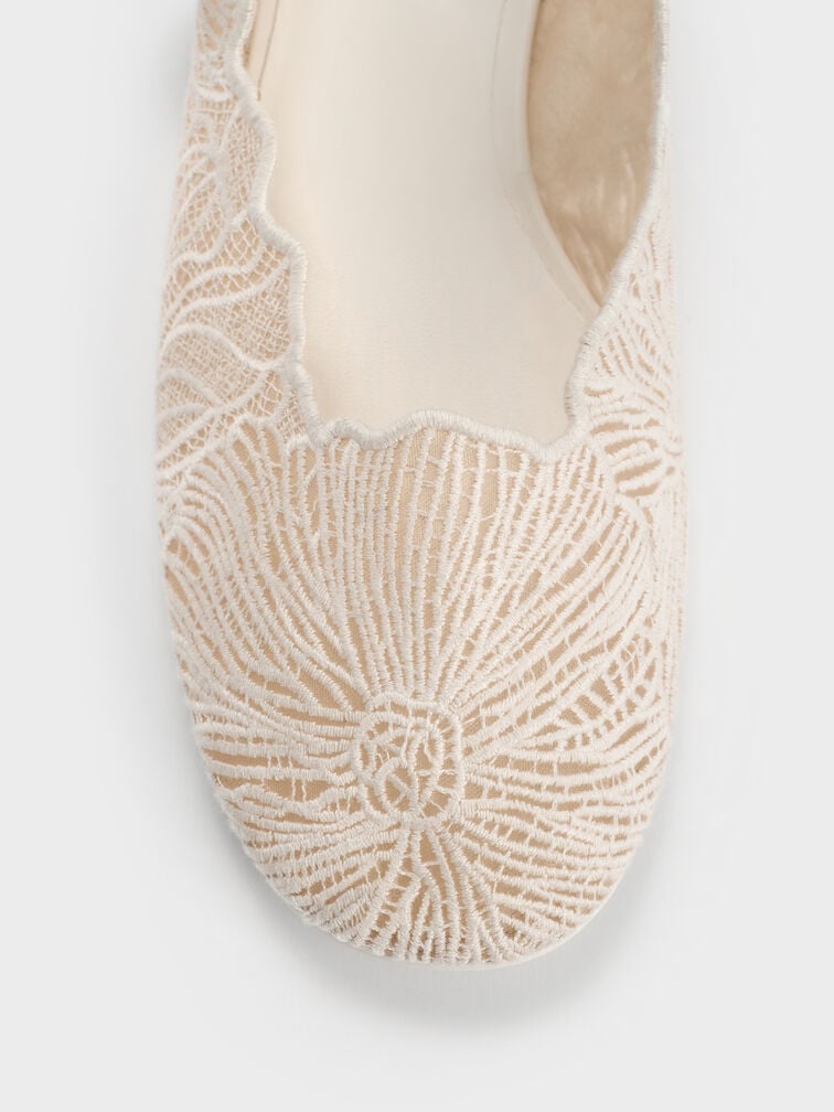 Crochet Floral Mary Jane Flats, White, hi-res