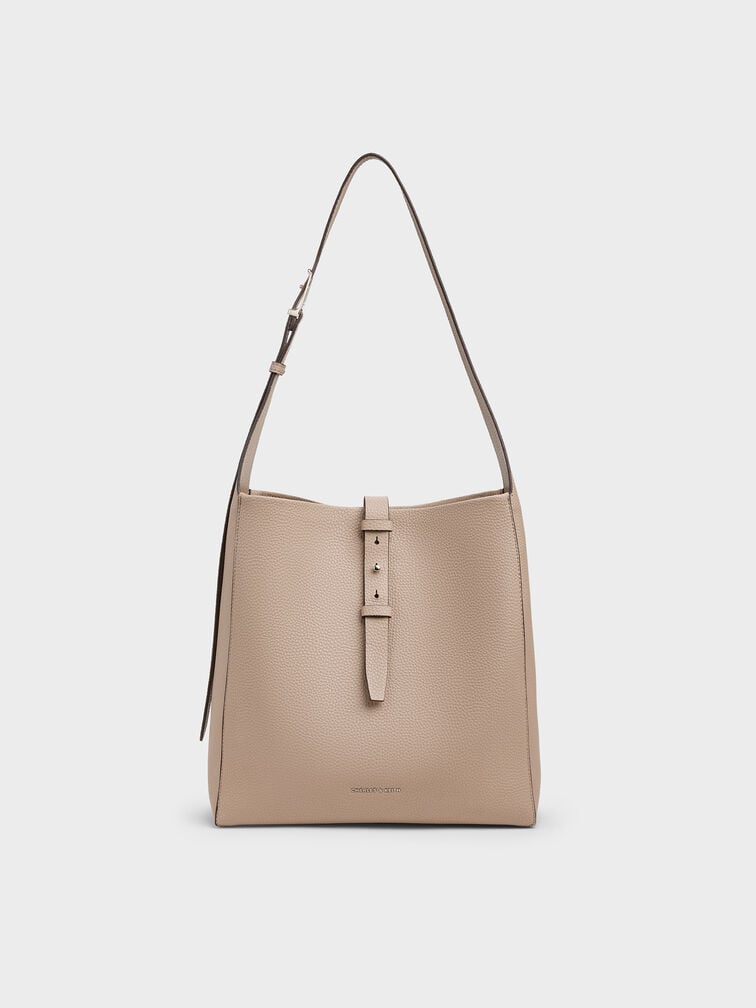 Beryl Recycled Leather Belted Hobo Bag, Taupe, hi-res