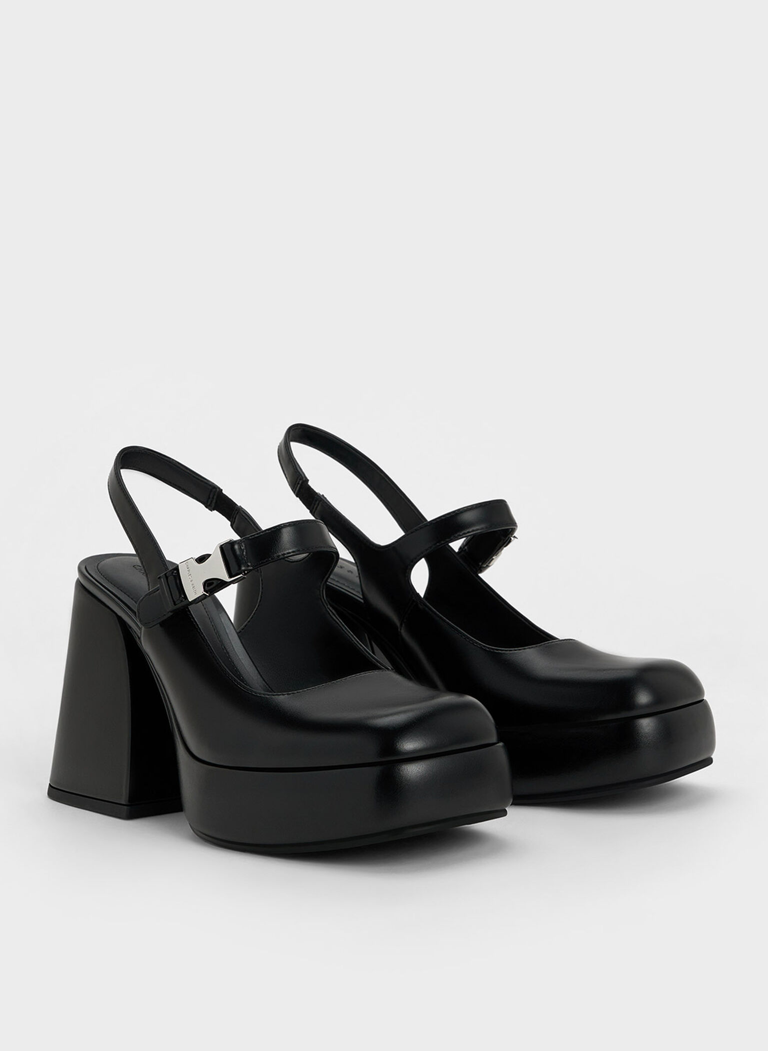 Laine Metallic-Buckle Platform Mary Janes, Black, hi-res
