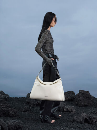 Andromeda Chunky-Chain Trapeze XL Tote Bag, Cream, hi-res