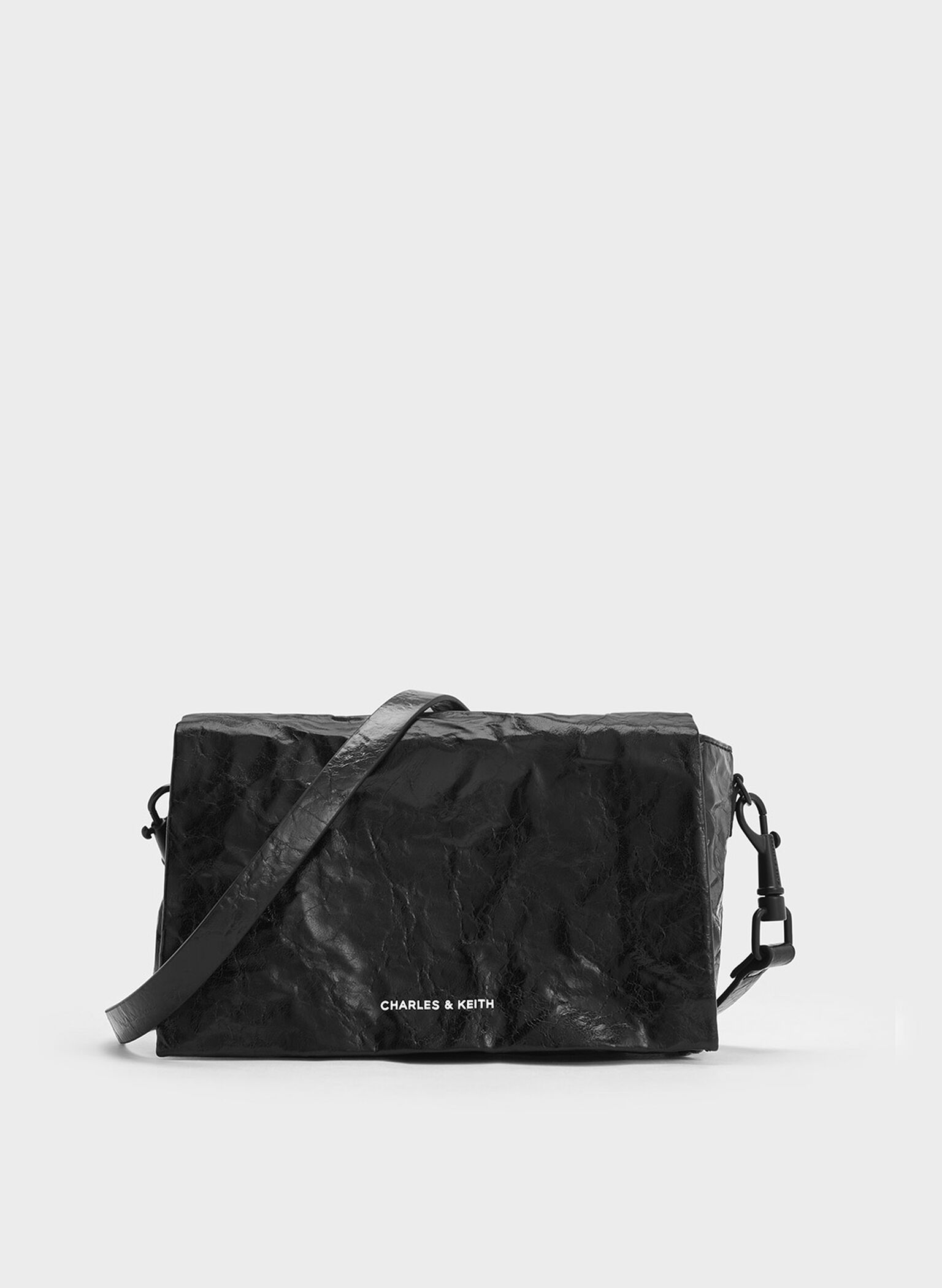 Matina Crinkle-Effect Crossbody Bag, Jet Black, hi-res