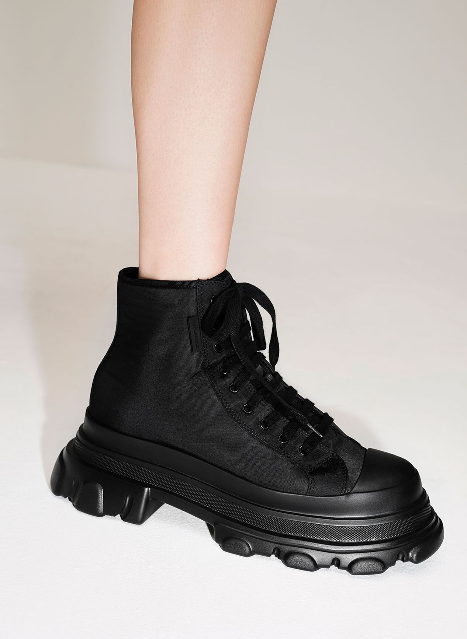 Nylon Chunky High-Top Sneakers, Black, hi-res