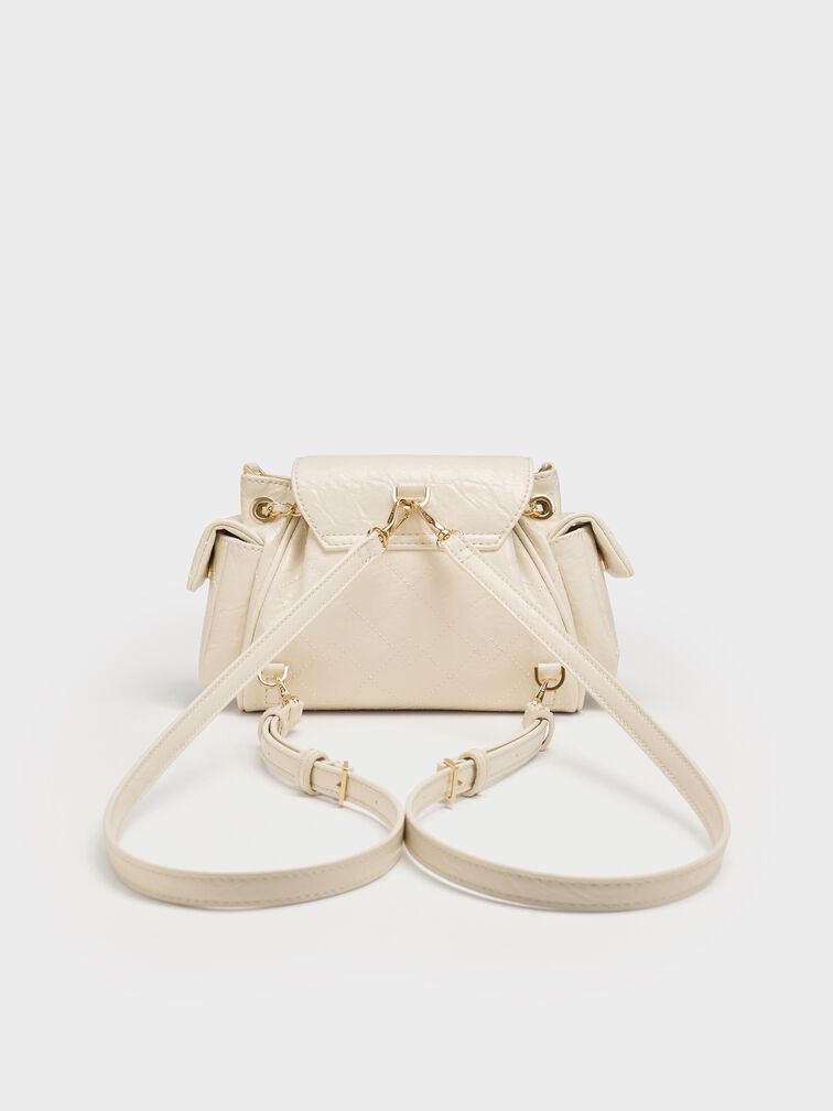 Duo Quilted Two-Way Front Flap Backpack, Cream, hi-res