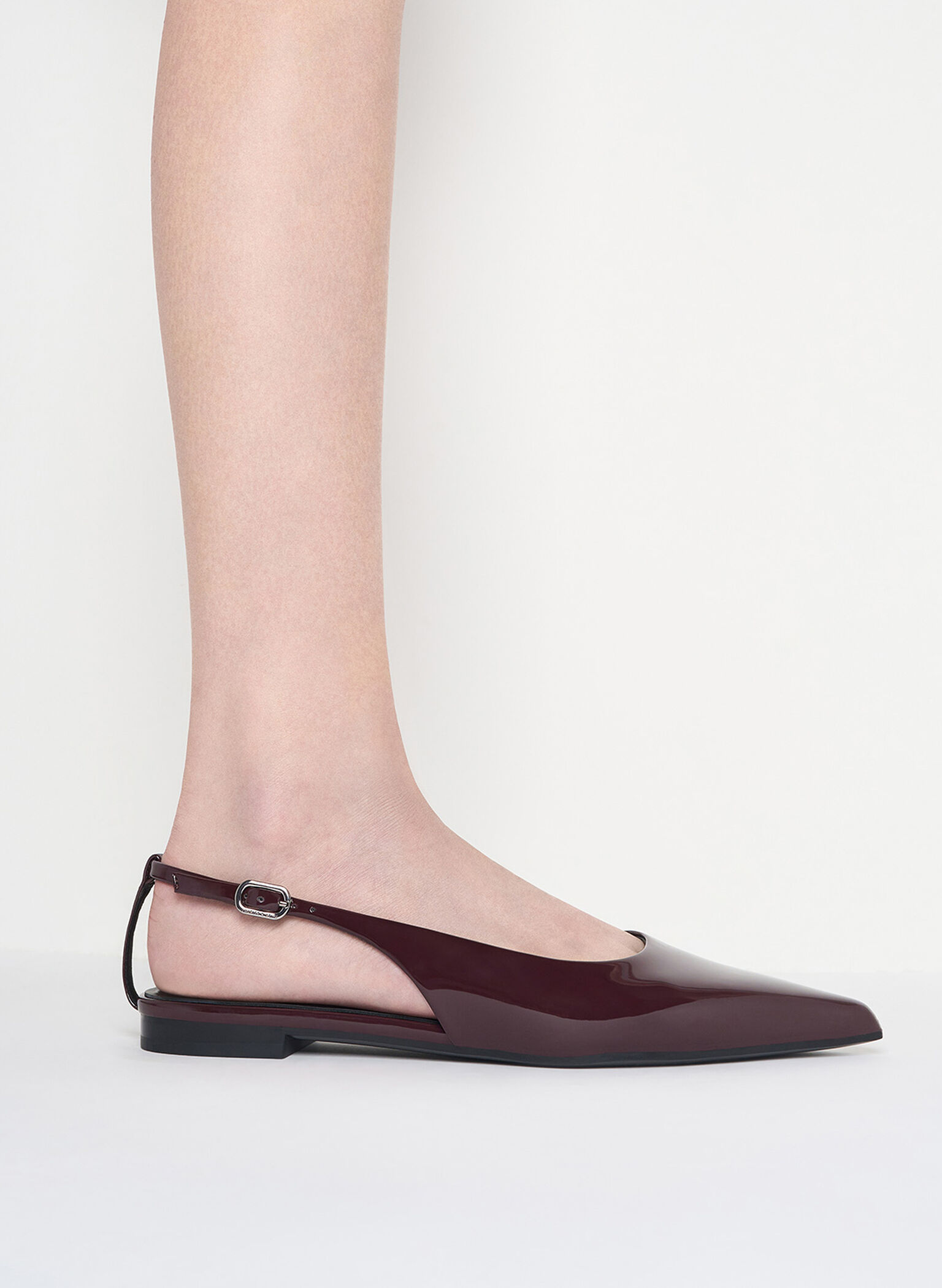 Patent Cut-Out Pointed-Toe Slingback Flats, Burgundy, hi-res