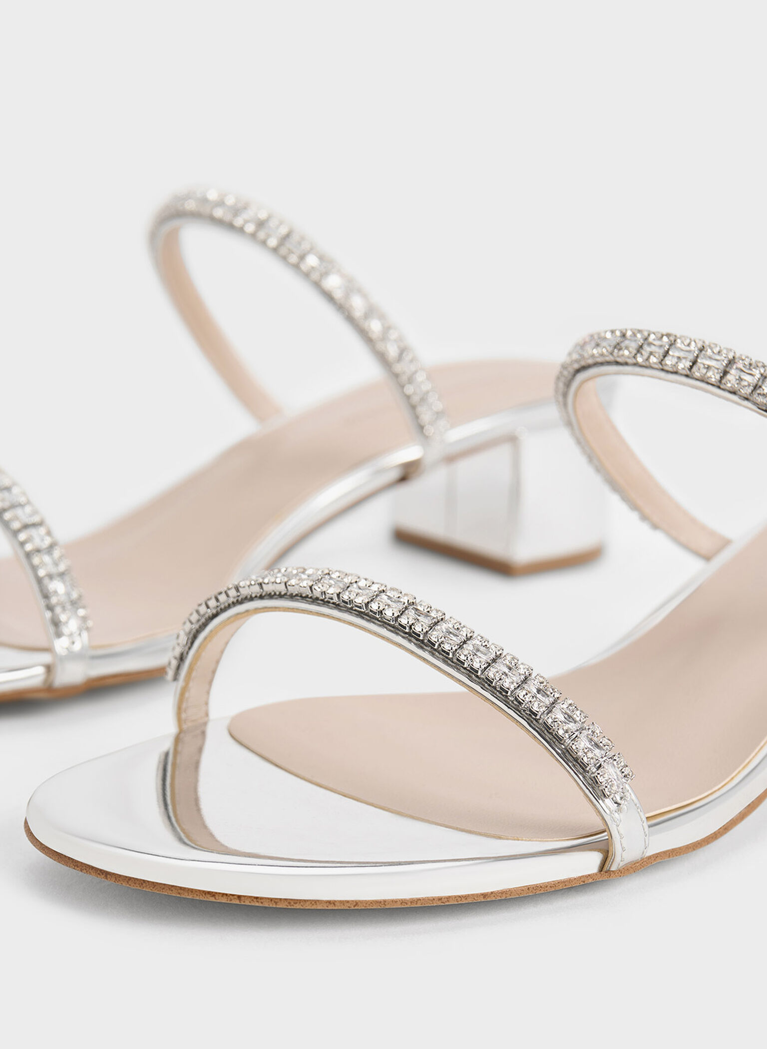 Ambrosia Metallic Gem-Embellished Mules, Silver, hi-res
