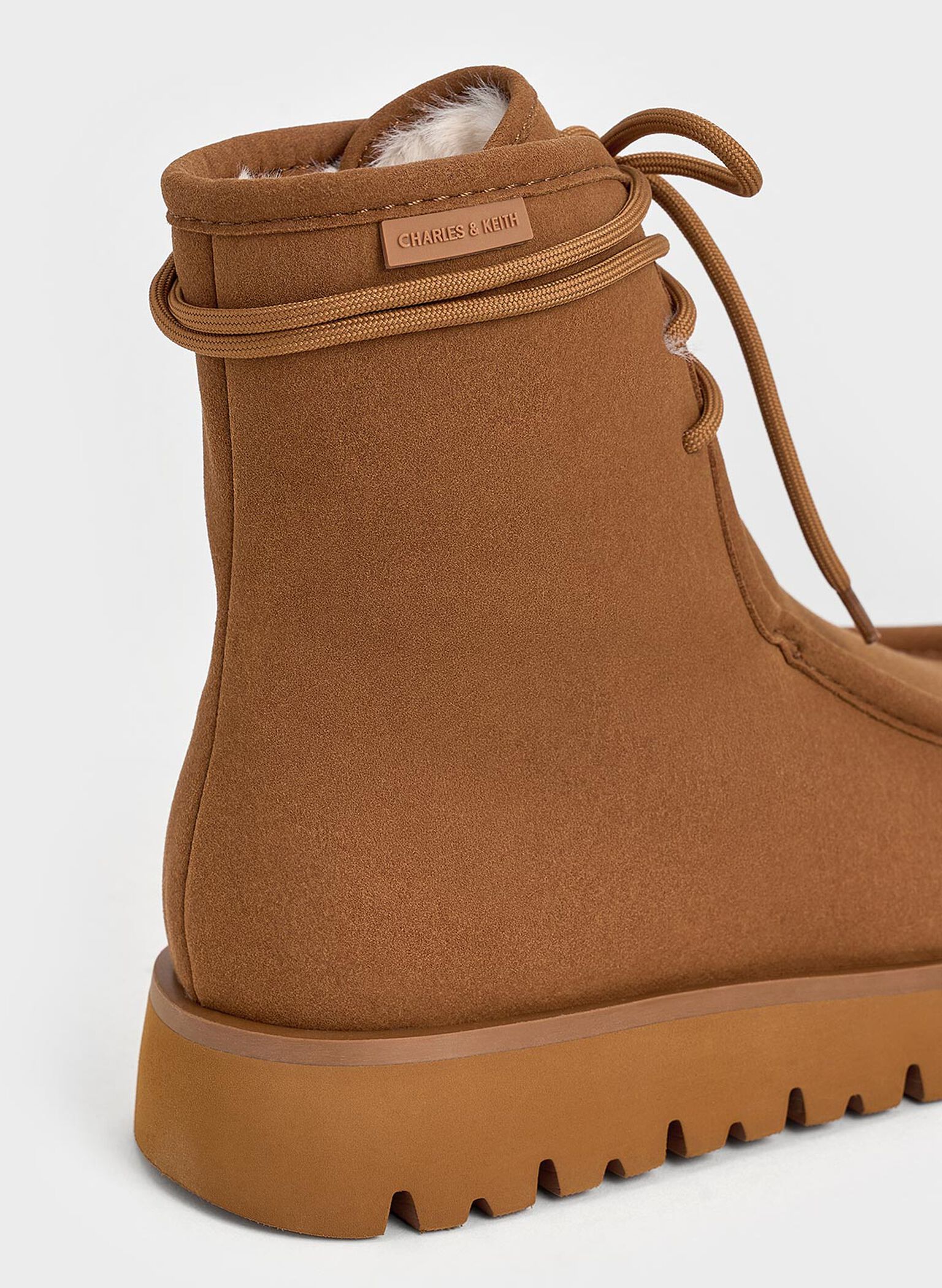Textured Fur-Lined Ridged-Sole Ankle Boots, Brown, hi-res