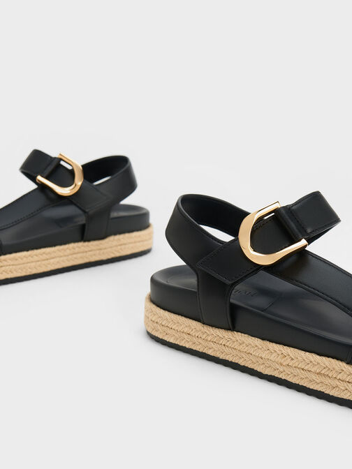 Gabine Leather Espadrille Sandals, Black, hi-res