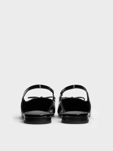Barbara Patent Pearl-Embellished Bow Slingback Flats, Black Patent, hi-res