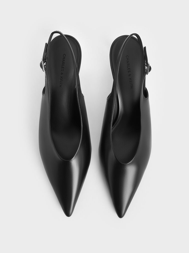 Pointed-Toe High-Vamp Slingback Pumps, Black, hi-res