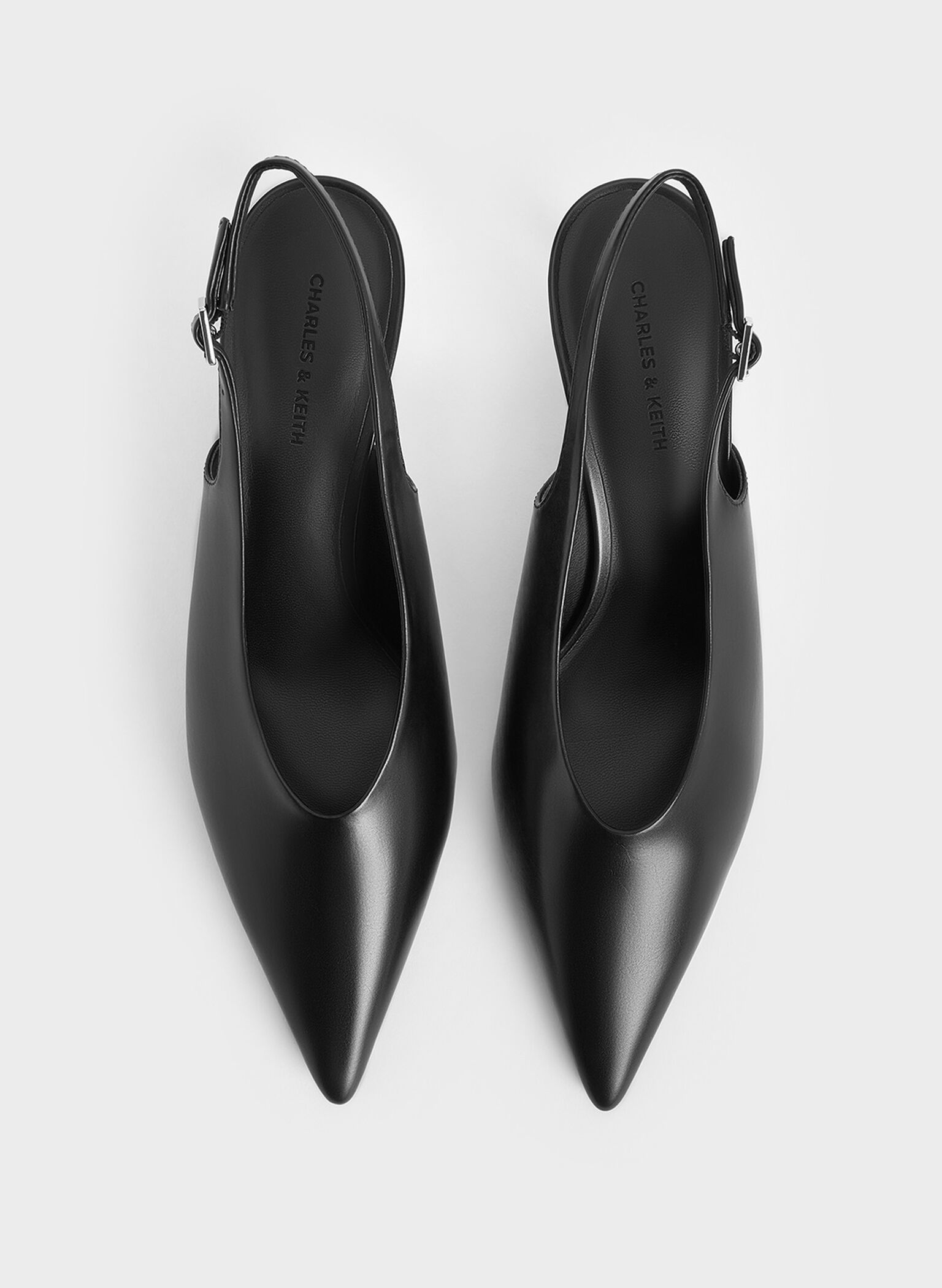 Pointed-Toe High-Vamp Slingback Pumps, Black, hi-res