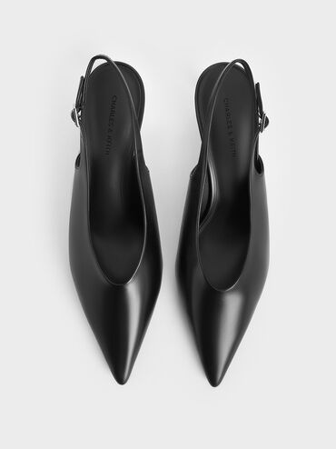 Pointed-Toe High-Vamp Slingback Pumps, Black, hi-res
